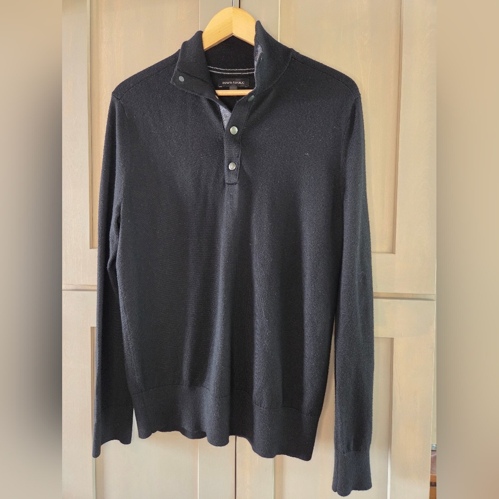 Banana Republic Men's Black Merino Wool Button-Up Sweater
